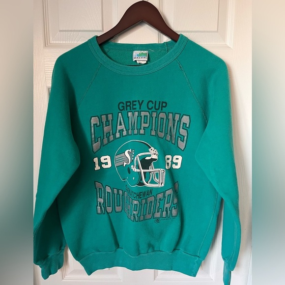 VTG 1989 Saskatchewan Roughriders Grey Cup Champions Crewneck Sweater Waves - Picture 7 of 9